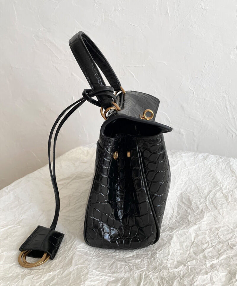 Balenciaga Rodeo Mini Handbag Crocodile Embossed Black